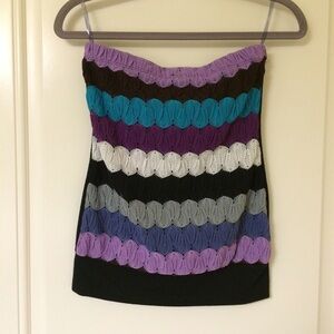 Purple Teal Black Sweater Knit Front Tube Top
